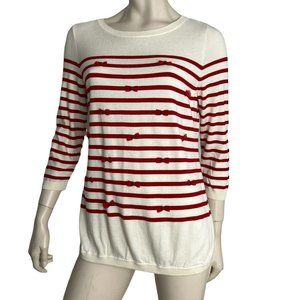 Talbots Top Womens Medium Pullover Stripe Knit Red White Bows